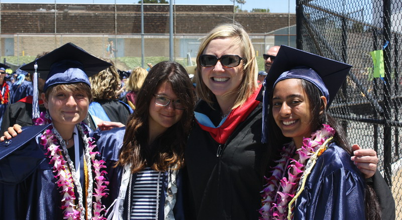 Administrator Gwen Butler helps send off (from left to right) alumnis Nicole Smith, Sierra Zounes, and Elizabeth Tarangelo. butler-and-friends