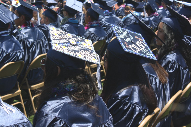 Students decorate their caps to their own unique preferences. caps