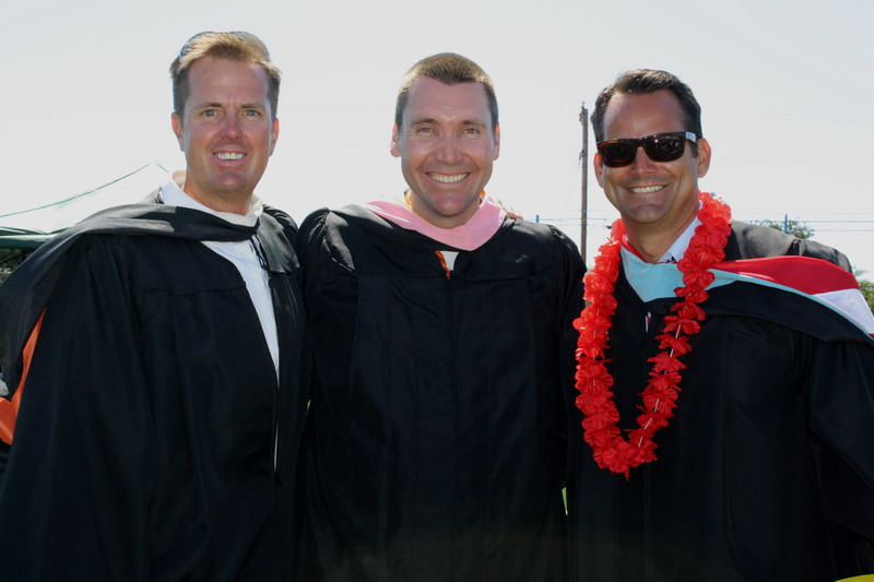 ASB director Rod Keillor, band teacher Jeremy Wuertz, and Principal Timothy Hornig pose after graduation. keillor-weurtz-hornig