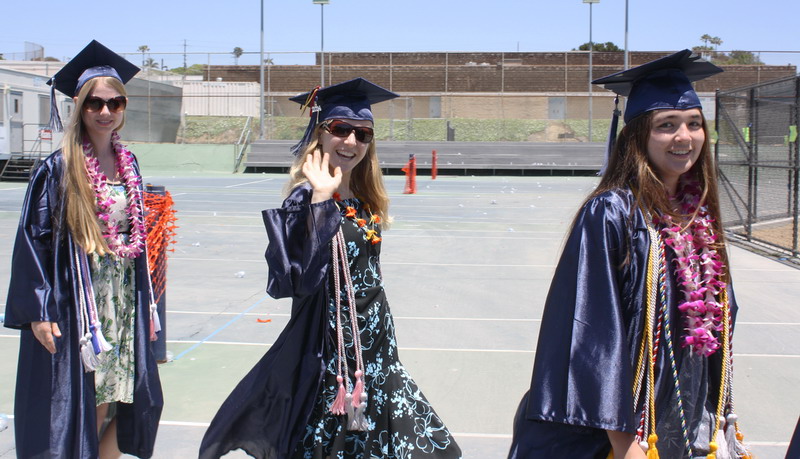 Alumnis (left to right) Kathryn Chapman, Janine Fischer, and Sachiko Matsumoto leave the tennis courts. sachi-janine-kathryn