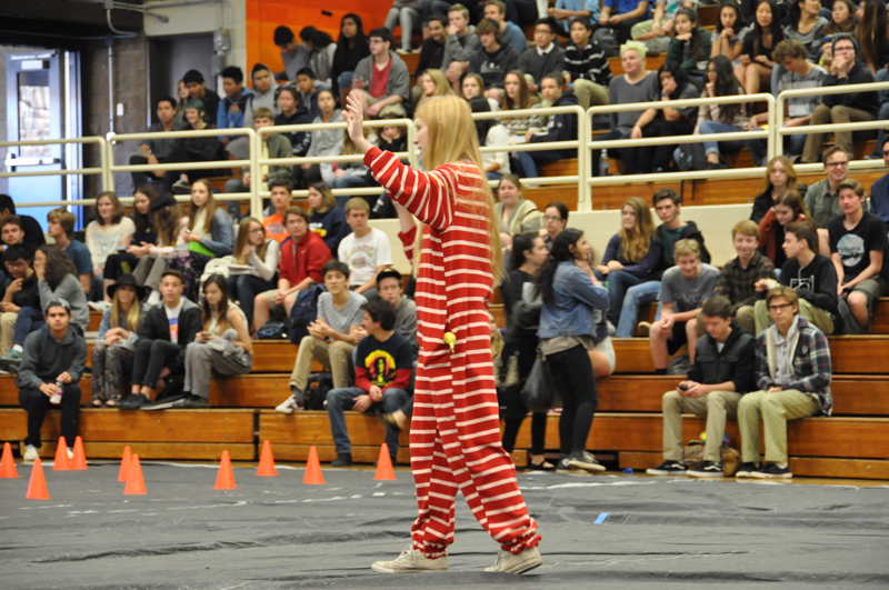 MC Carly Belin gets students excited for an upcoming game 3