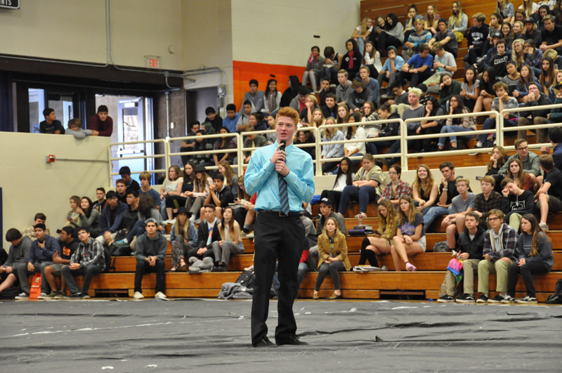ASB President Austin Keillor introduces the new executive members of the student government 18