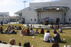 Student bands perform in front of the ampitheater at Conner's Cause.