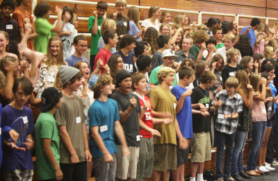 Incoming freshman participate in games led by ASB director Rod Keillor at the beginning of the orientations.