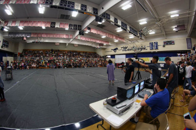 Students gathered in the gym for the Homecoming Assembly.