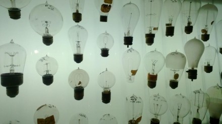 Among the Huntington Librarys extensive collections was this vintage lightbulb exhibit.