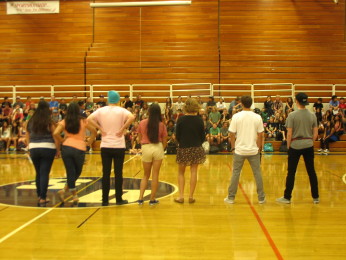 Senior students line up to help out the incoming  freshmen by answering any questions that come to mind.