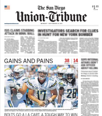 Chargers' win made front page of The San Diego Union-Tribune today.