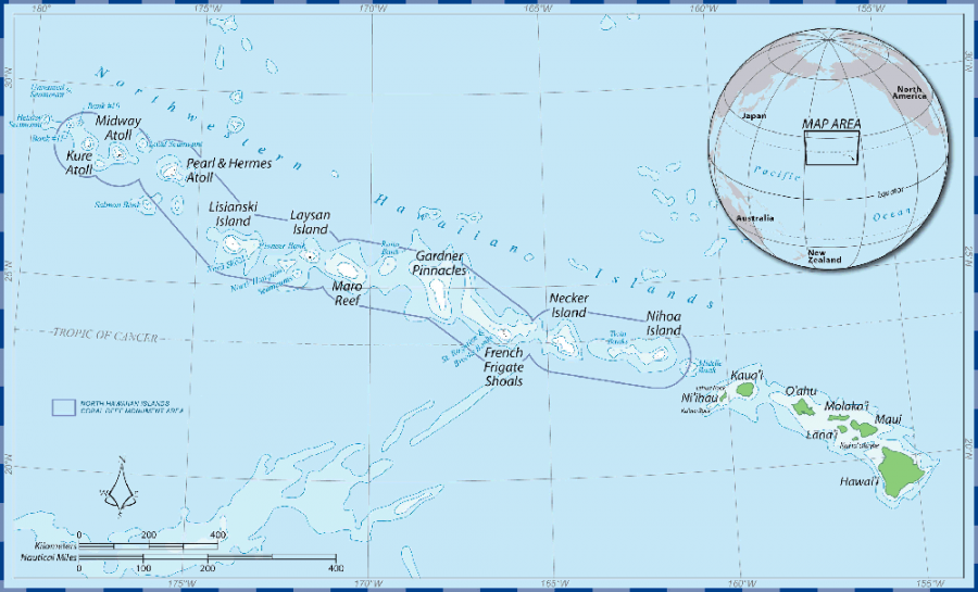 This is a map of the area that the Papahānaumokuākea Marine National Monument covers.