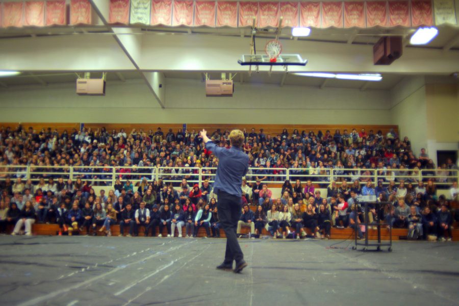 ASB President Zachary Kanzler bids farewell as the assembly comes to a close.