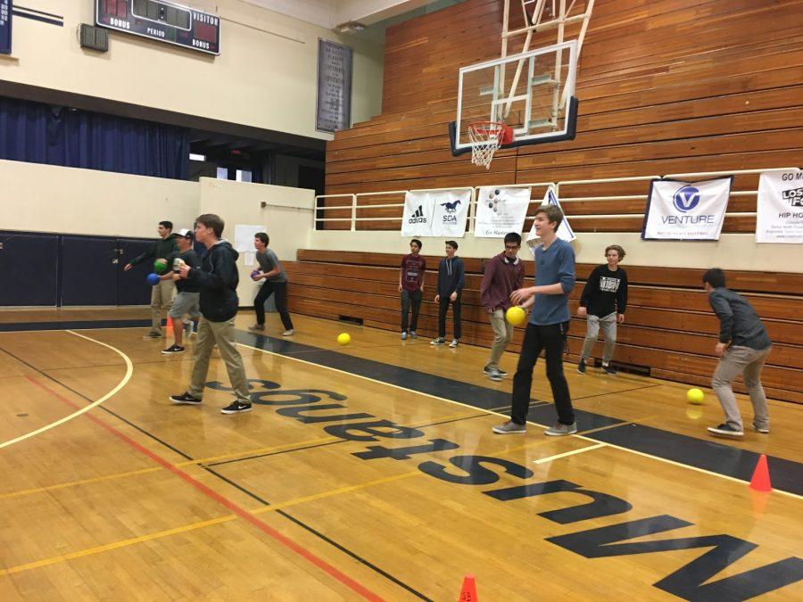 Students participate in the  practice game during lunch.