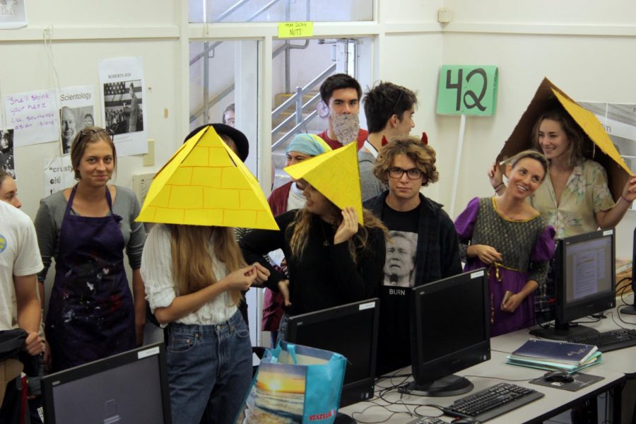 Students+wear+some+sharp+pyramid+hats.