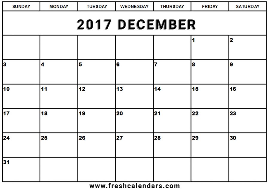 Free Printable Holidays Calendar for December 2017