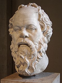 A sculpture of Socrates in the Louvre Museum in Paris.