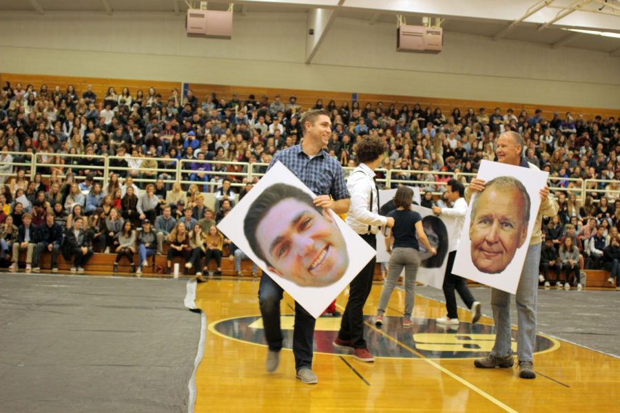 Teachers Kevin Witt and John Cannon put on their game faces.