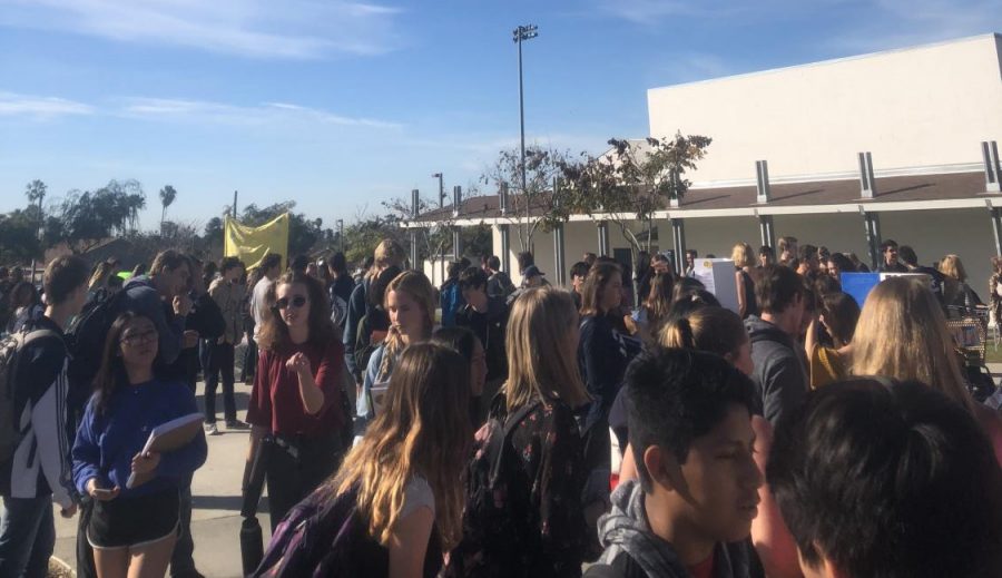 Students gather in front of the PAC to learn about the many clubs that SDA offers.