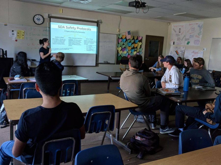 English teacher Kerri Leonard presents the new "Run, Hide, Fight" procedure.