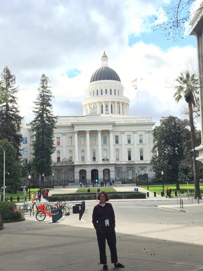 Junior Chloe Lighterink standing outside of the capital during a Youth and Government trip to Sacramento.