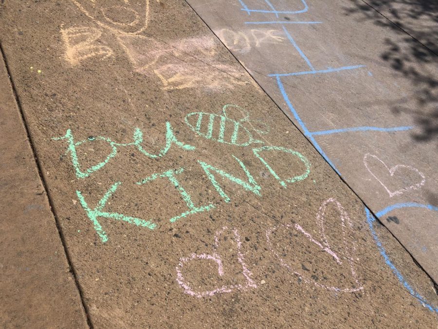 Students were encouraged to draw kind messages in chalk for kindness week.