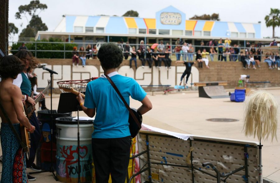 SDA band, Fetus Smoothie, plays at the skate demo.