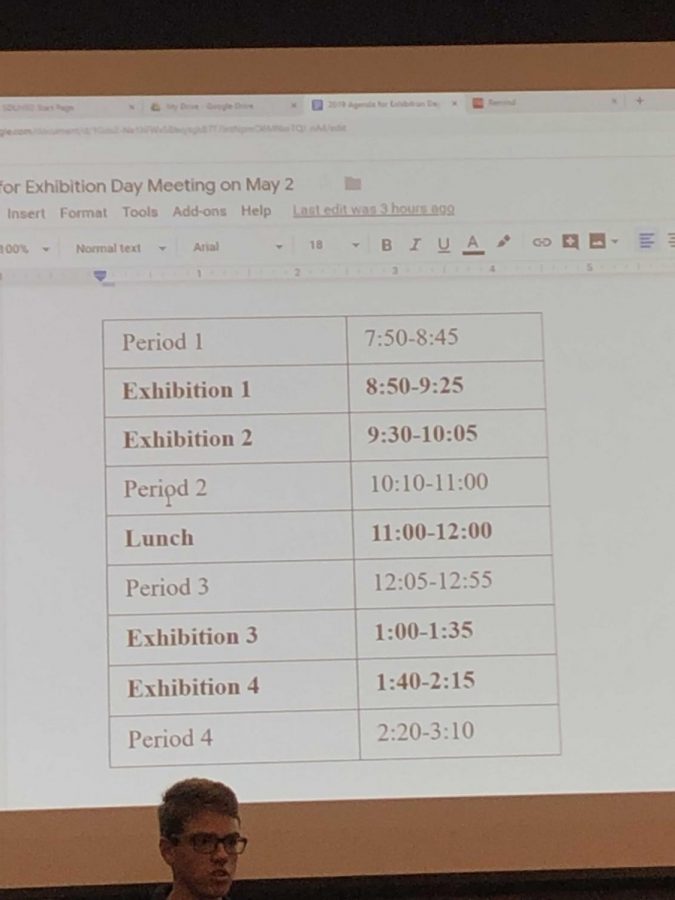Schedule for the times during Friday, Exhibition Day