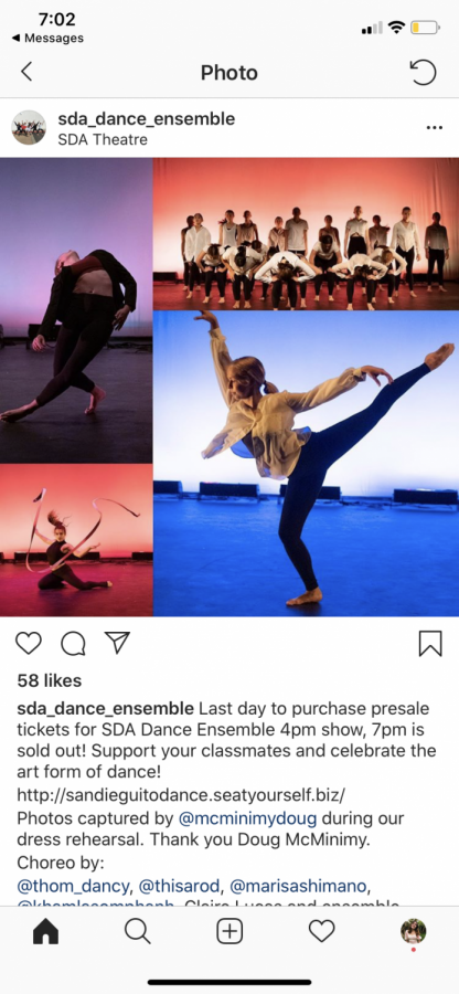 SDA Dance Ensemble students performing during a dress rehearsal.