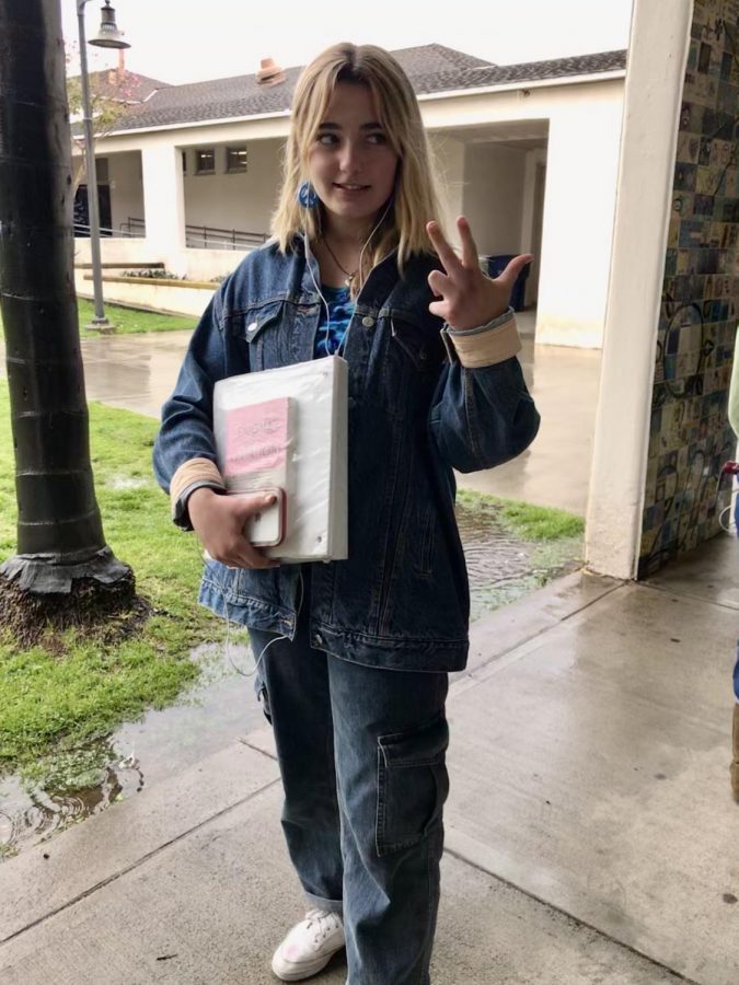 Freshman Marina Nicolaidis throws it back to the 2000's in a Canadian tuxedo.