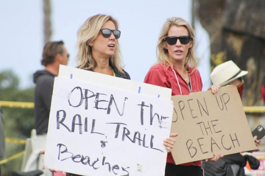 Protesters at swamis beach on April 19, 2020