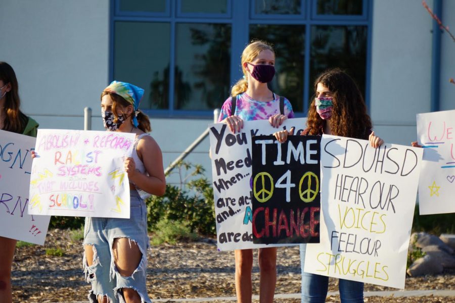 Students protest for San Dieguito to address racial inequalities in front of San Dieguito Academy on Aug. 14  