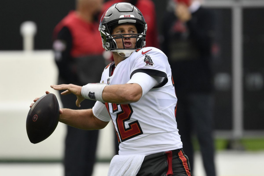 Tom Brady #12 of the Tampa Bay Buccaneers warms up prior to their game against the Carolina Panthers at Bank of America Stadium on Nov. 15, 2020 in Charlotte, NC