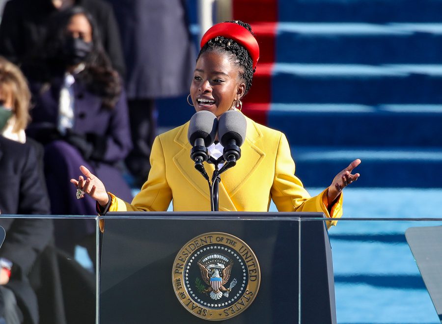 Youth Poet Laureate Amanda Gorman speaks at the inauguration of U.S. President Joe Biden on the West Front of the U.S. Capitol on January 20, 2021 in Washington, DC.