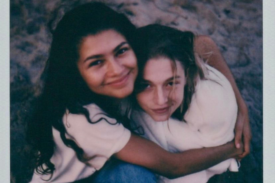 Zendaya and Schafer at the beach in a behind the scenes shot of "Euphoria"