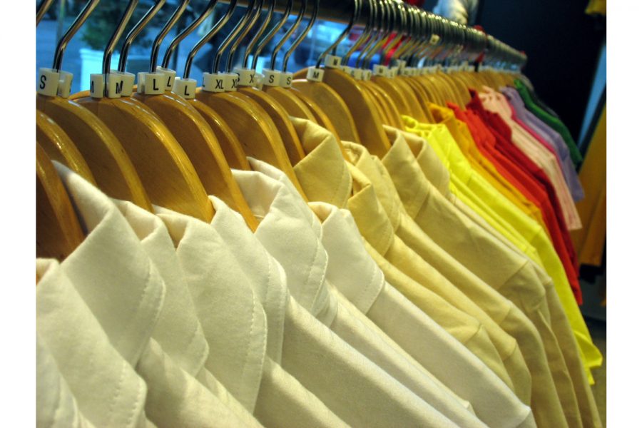 Racks of yellow shirts