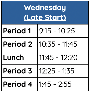 SDA's Wednesday bell schedule
