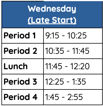 SDAs Wednesday bell schedule