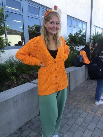 Freshman Piper Hubbard dressed as a pumpkin 