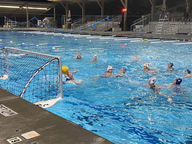 Girls varsity water polo playing Mission Hills. Photo by Melissa Barbano. 