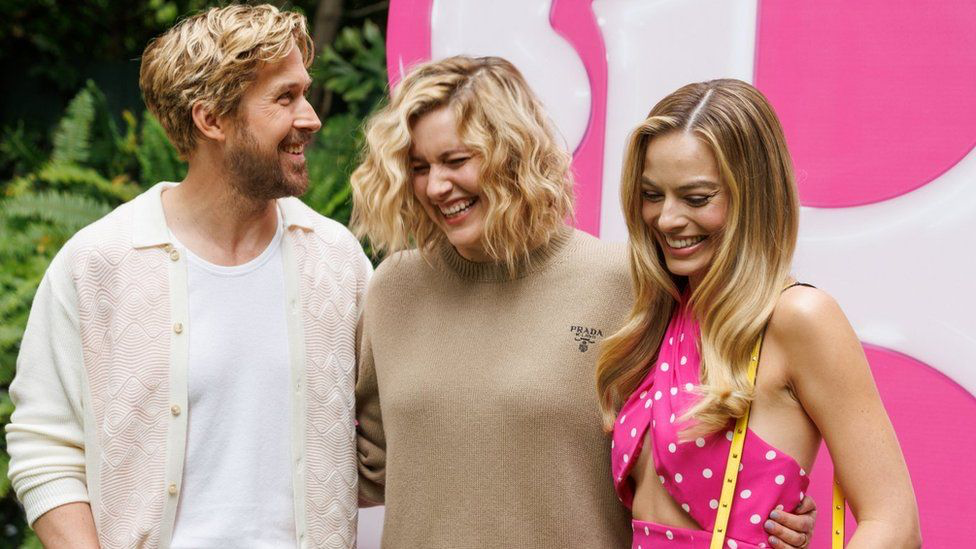 Ryan Gosling, who received an Oscar nomination for Best Supporting Actor, poses with Greta Gerwig and Margot Robbie, who were not nominated for Best Director or Best Actress.