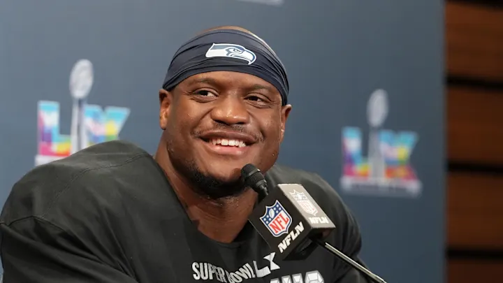 An ecstatic Kenneth Walker III speaks in a press conference after his Super Bowl MVP performance at Levi’s Stadium